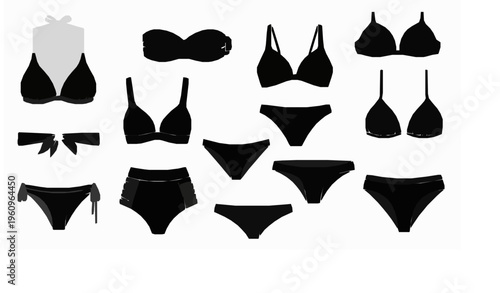 Black bikini silhouette set mix and match swimwear vector collection