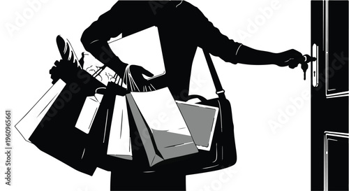 person carrying shopping bags entering home