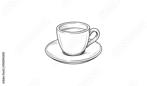 Black and white coffee cup illustration on saucer