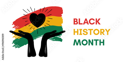 Black History Month Illustration – Uplifted Hands Holding Heart, Symbol of Unity & Pride