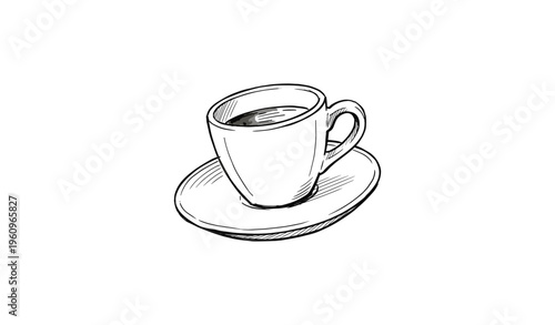 Hand-drawn sketch of a coffee cup on saucer artwork
