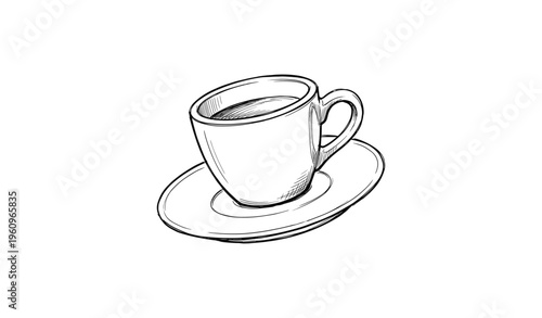 Hand-drawn sketch of a coffee cup on saucer with simple lines