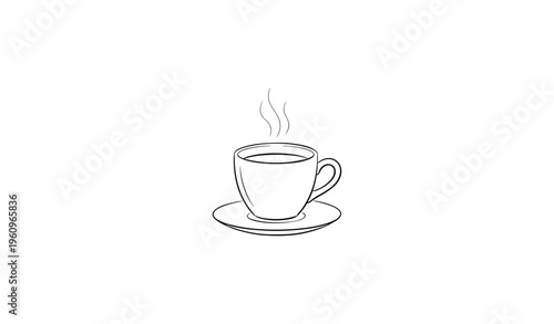 Simple line drawing of a hot beverage cup with steam on a saucer