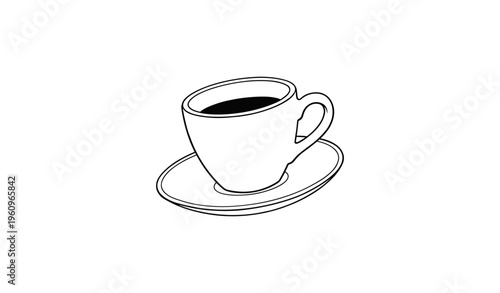 Minimalist line art of coffee cup on saucer with black coffee