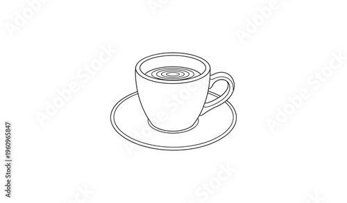 Minimalist line art coffee cup on saucer