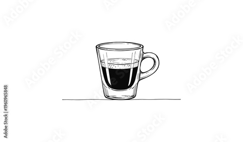 Illustration of a simple glass coffee cup with handle on white background