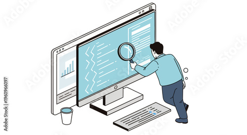 IT pro uses lens to check code on big screen for any bug fix now
