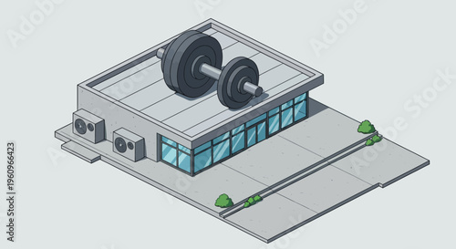 Isometric fitness gym building giant dumbbell roof workout training health center sports exercise club house studio