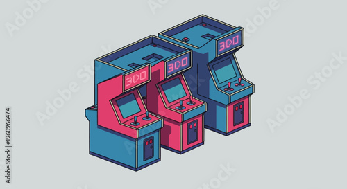 Retro arcade game set pink blue art fun play tech old box icon app bit