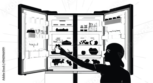 woman opening fridge full of food and drinks