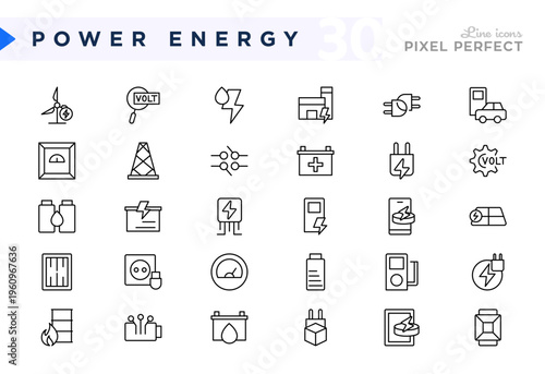 Electrical Energy line icon set. Power, energy distribution, electrical tools, engineering, battery, signal vector editable stroke icons