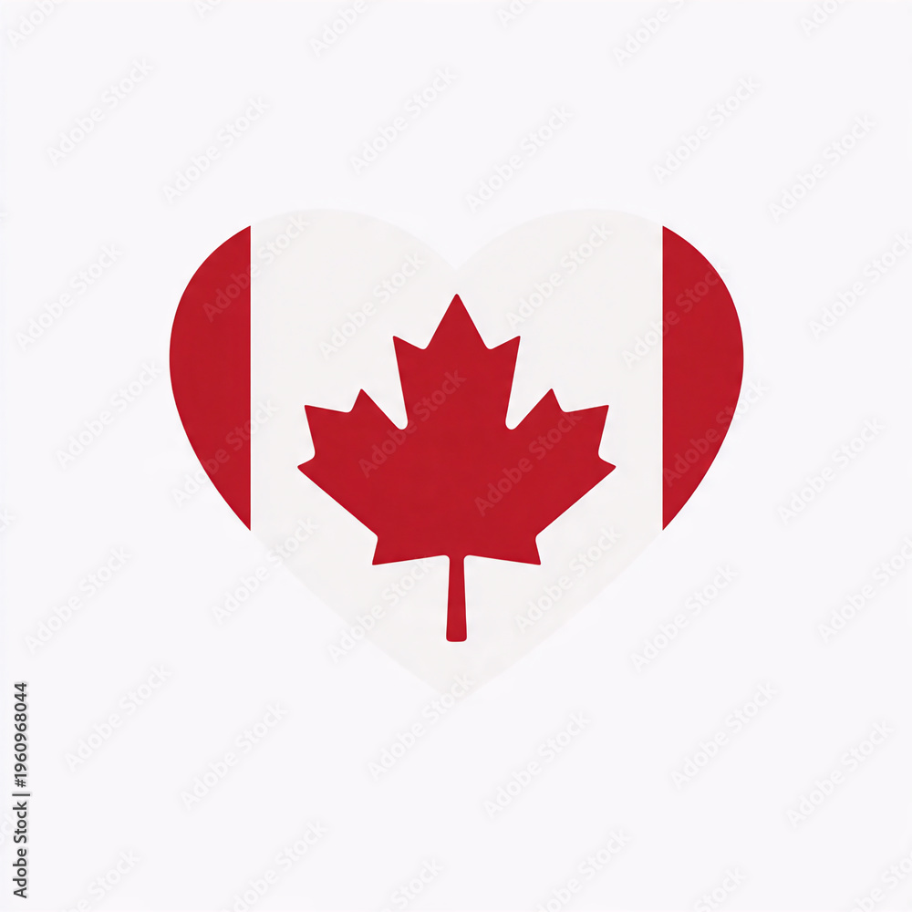 Fototapeta premium A heart-shaped Canadian flag with a red maple leaf on a white background, symbolizing love for Canada.