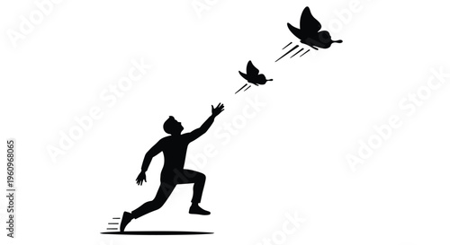 man running after butterflies freedom concept