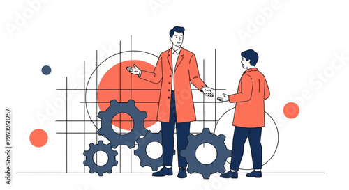 A man and man use gear for business plan team goal and success now ok