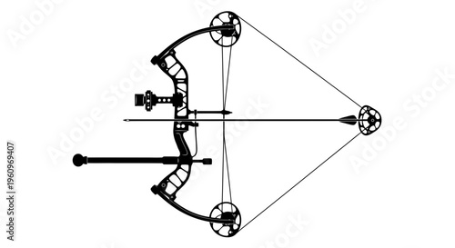 Black compound bow with arrow and cams on for archery sports
