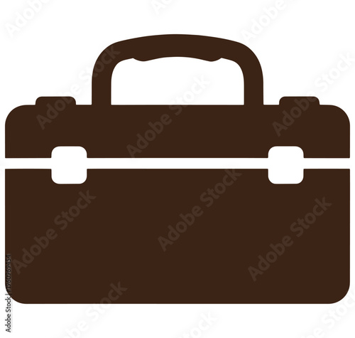 Brown briefcase icon with handle and clasp isolated on transparent background