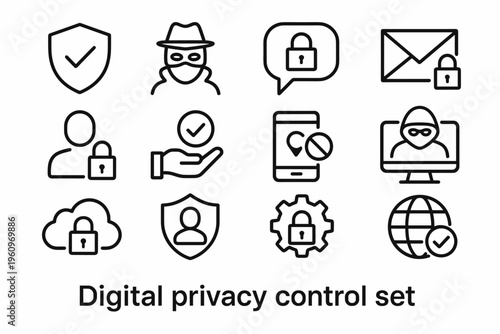 Digital Privacy Icons. Digital privacy control. Line outline icon set of Digital privacy control: privacy