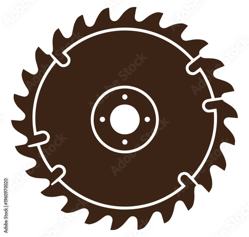 Circular saw blade with sharp teeth and white outline isolated on transparent background