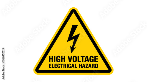 High voltage electrical hazard warning sign with lightning bolt