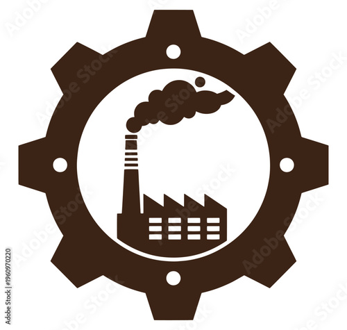 industrial factory with smoking chimney inside gear cog icon  industrial concept