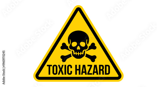 Toxic hazard yellow warning sign with skull and crossbones