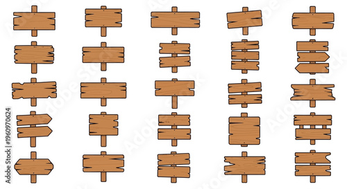 Collection of Rustic Wooden Signs and Pointers: Versatile Graphic Elements for Direction, Information, and Messaging Design