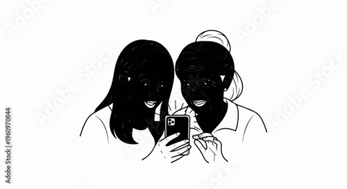 Two women, one older and one younger, look at a smartphone together