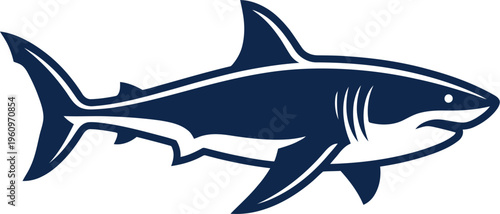 Dark blue shark silhouette swimming in a side profile view