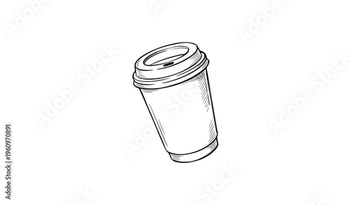 Hand-drawn sketch of disposable coffee cup with lid
