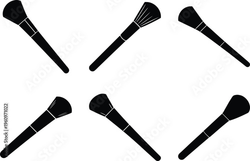 Professional cosmetic makeup brushes beauty tools silhouette vector icon set