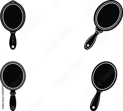 Hand mirror vector icon set beauty vanity reflection silhouette collection