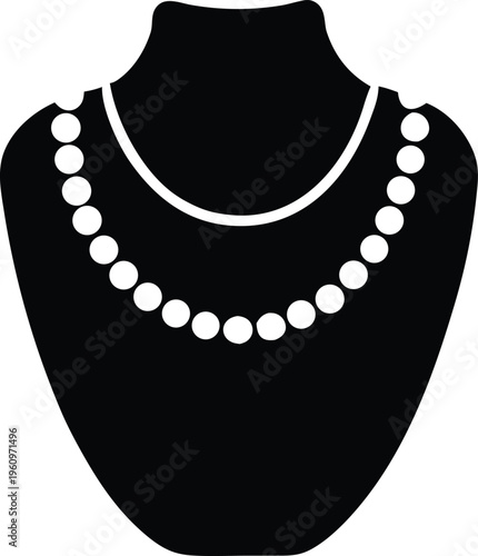 Elegant pearl necklace jewelry store display vector icon