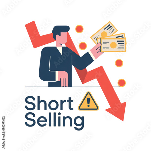 Businessman holding money with downward arrow.
