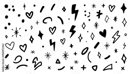 Hand drawn doodle vector set of background filler doodles in clean sketchy ink pen style with black outlines isolated on white background