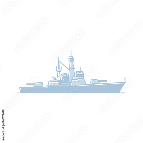 Modern Warship Silhouette, Naval Vessel, Military Ship Illustration