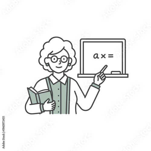 Teacher with book and blackboard, educational concept illustration