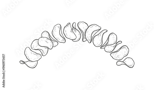Hand-drawn potato chip sequence in curved arrangement