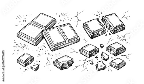Hand-drawn chocolate bars and pieces illustration in black and white