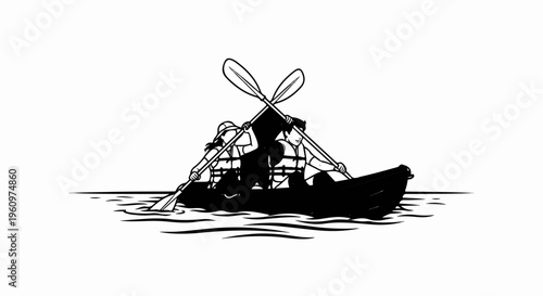 Two people in a canoe, paddling together on the water