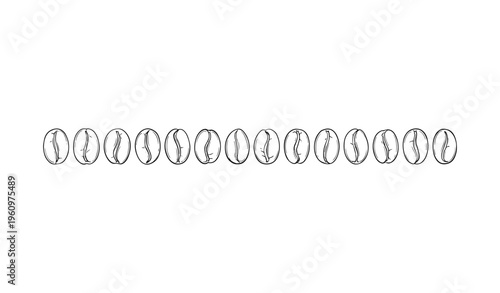Minimalist coffee bean line art repetition on white background