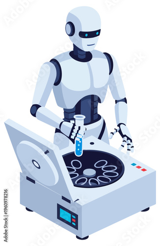 Humanoid Robot Scientist Using Lab Centrifuge with Test Tube
