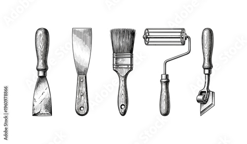 Vintage painting and decorating tools illustration