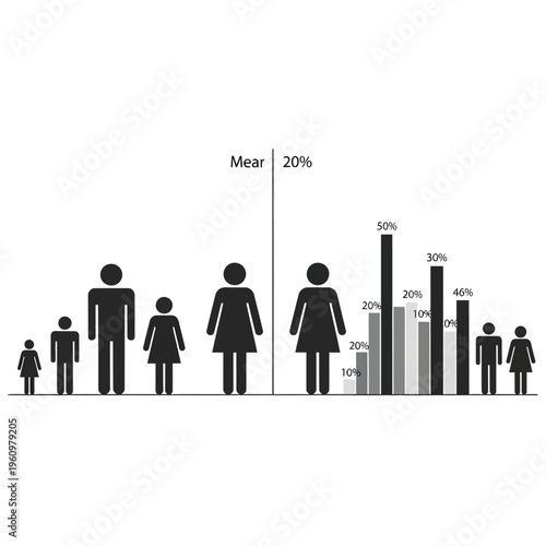 Black and white people icons standing.