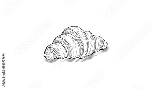 Hand-drawn croissant sketch on white background with detailed line work