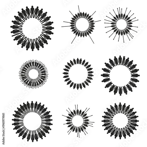 Collection of black circular graphic designs.