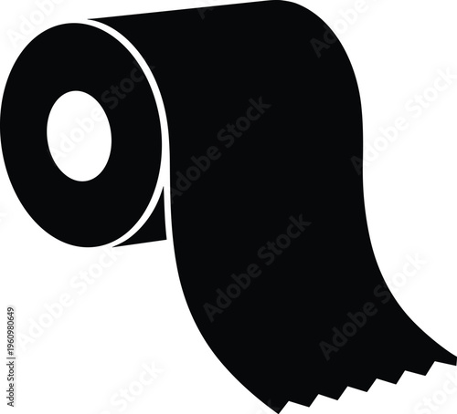Black silhouette of toilet paper roll icon, bathroom tissue vector illustration isolated on white background, hygiene and sanitation symbol set.