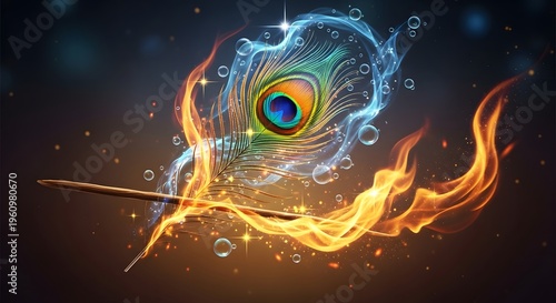 Lord sri krishna's mystical peacock feather emblem of spirituality and divine guidance