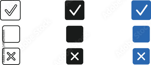Checkmark and Cross Icons Set for UI Design and Selection Vector Illustration