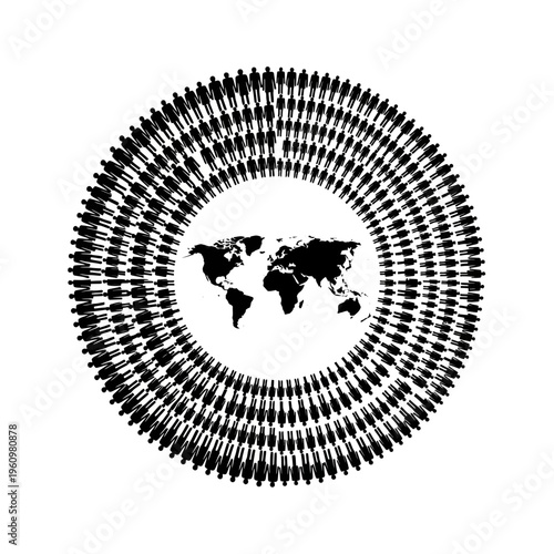 Diverse People Forming Globe Silhouette.