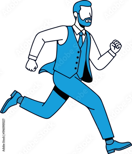 Businessman in blue suit running with determination